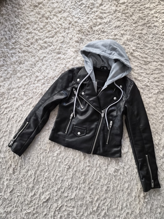 Blank NYC Jackets & Blazers - [BLANKNYC] Black Faux Leather Hooded Moto Jacket - Size XS